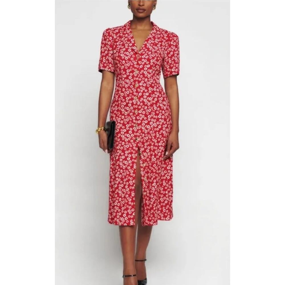 Reformation Red Floral Midi Dress